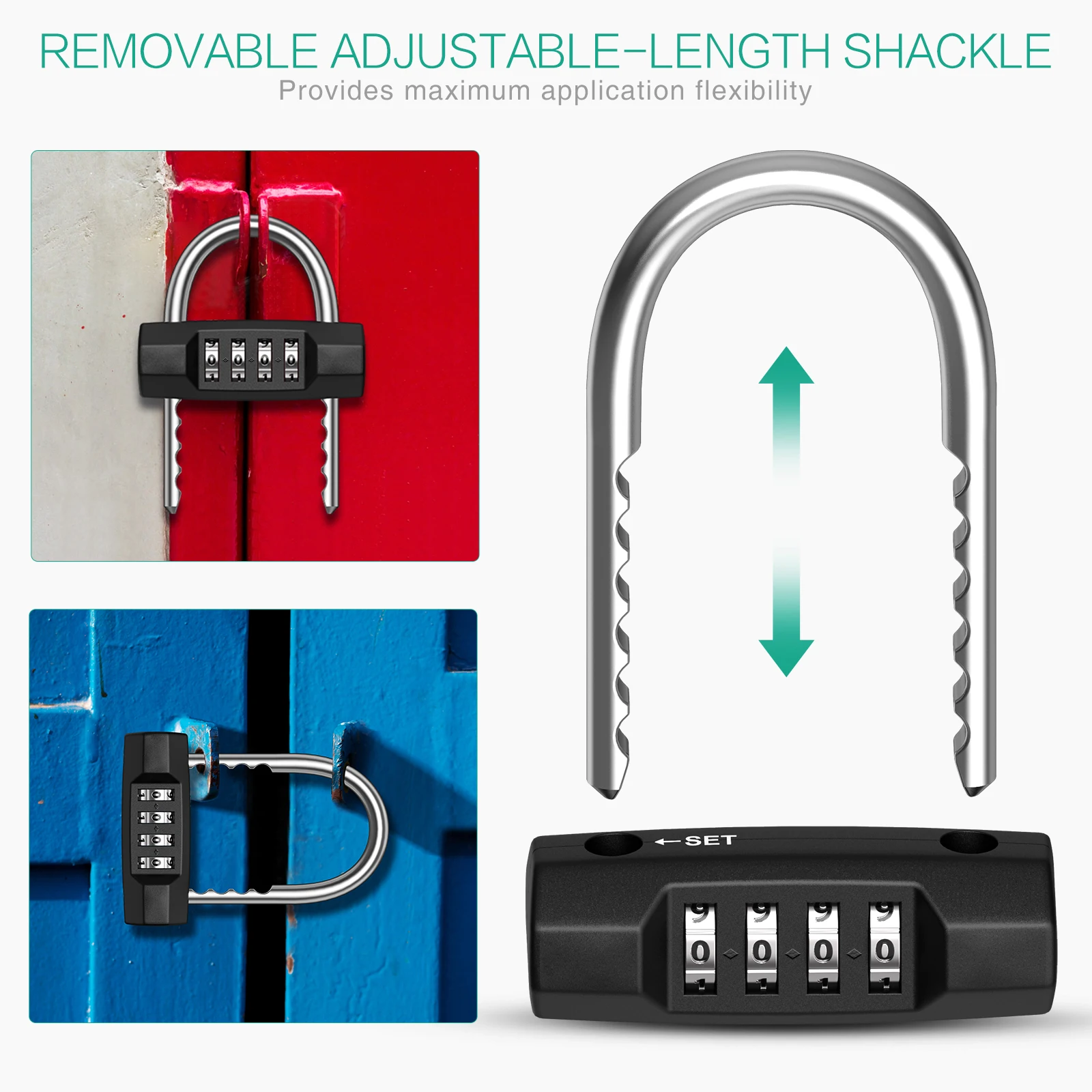 Combination Padlock 4-Digit Security Number Lock Resettable Locks with Adjustable Shackle Waterproof Padlock for Gym Luggage