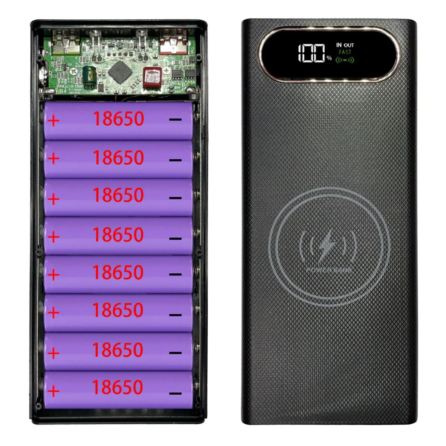 

22.5W Fast Charging 15W Wireless Power Bank Battery Holder 8*18650 Flat Batteries Box Power Bank Case DIY Shell for Mobilephone