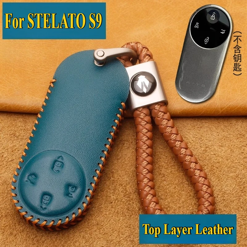 

For XJIE STELATO S9 Key Case Cover Genuine Leather High-Grade Remote Key Protective Shell Bag Keychains Car Accessories