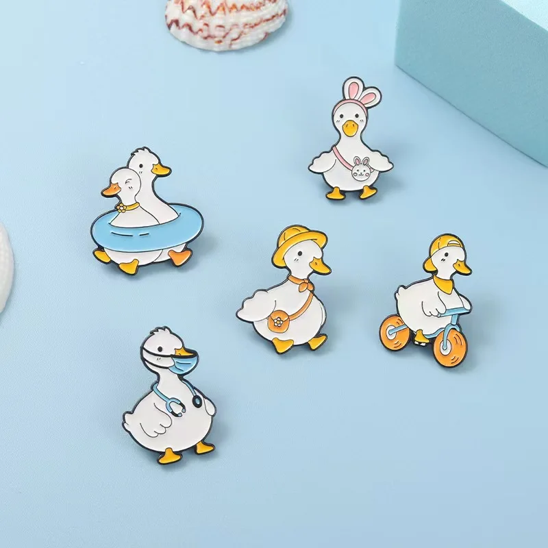 Lovely Duck Ride Bike Enamel Pins Swimming Laps Stethoscope Doctor Brooches Backpack Pin Badge Jewelry Gift Friend Wholesale