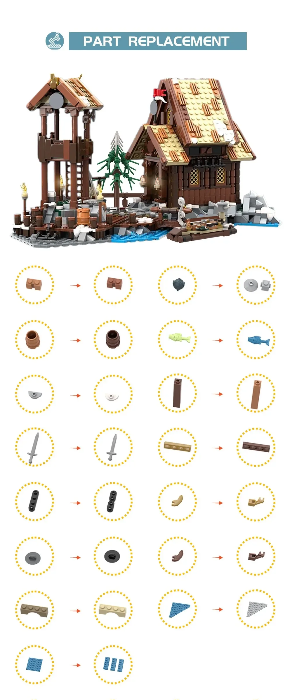 Viking Village Building Blocks,Nordic Longship Fortress Model Kit สําหรับผู้ใหญ่ยุคกลางไม้บ้าน DIY อิฐสะสมของขวัญ