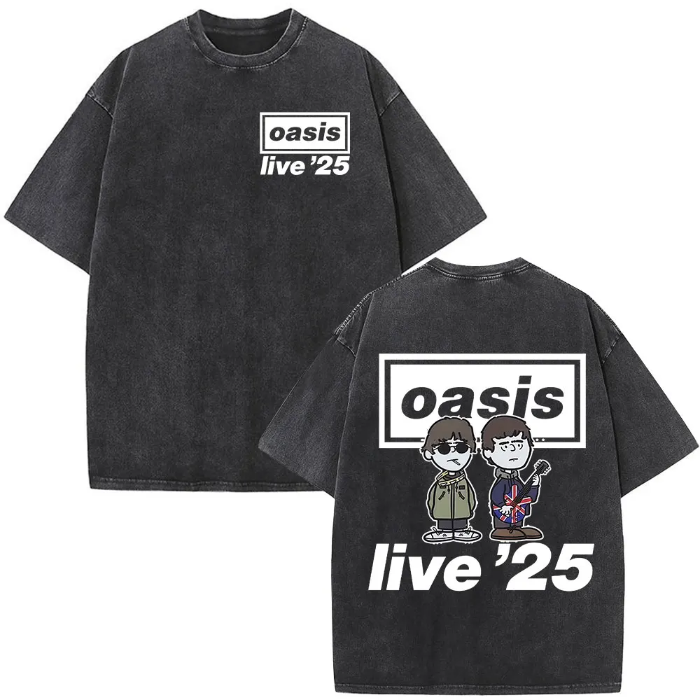 Rock Band O-Oasis Live 25 Tour Washed Vintage T Shirt Men's Women Gothic Oversized T-shirt Casual Cotton Short Sleeve T-shirts