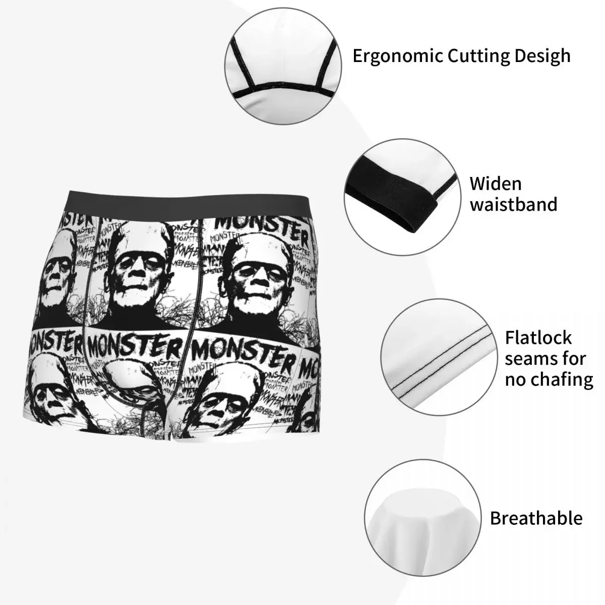 Frankenstein Horror Movie Underwear para homens, Boxer Shorts, Calcinha Novidade, Cuecas de Cintura Média