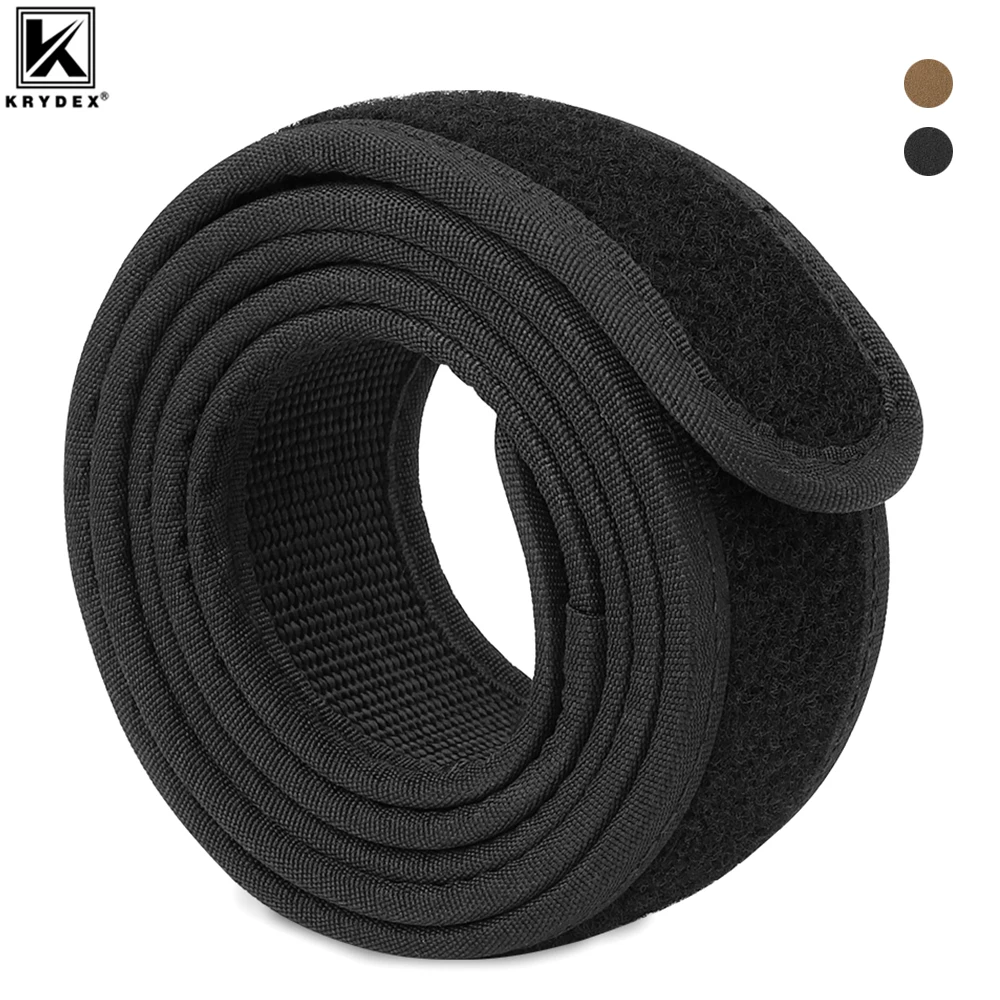 KRYDEX Tactical Loop Inner Belt 1.5'' Waist Duty Belt Buckleless Nylon Hunting Shooting Men Outer Belt Accessories Black