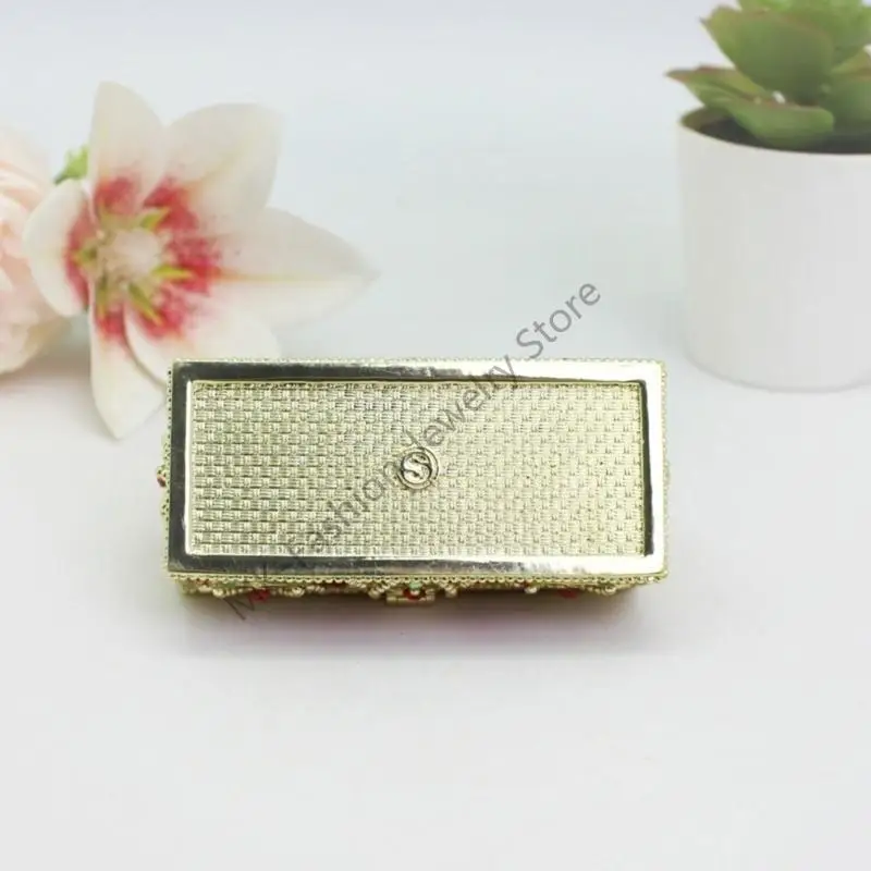 

Q6PF European Jewelry Organizers Antique Enamel Flower Designs Metal Box