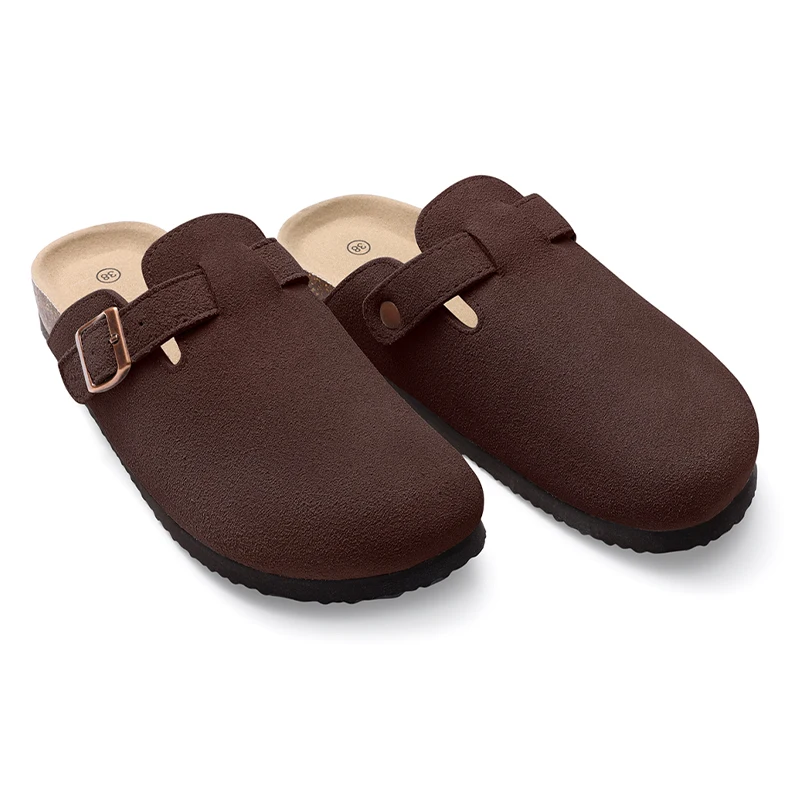 Evshine Summer Clogs With Cork Insole, Cow Suede, Buckle - Closed Toe, For Men & Women, Wide Width_voghion.com