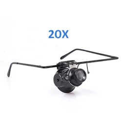 20X Head Watchmaker Magnifier With Light Jeweler Magnifying Glass Loupe Professional Watch Repair Tools Headband Led Magnifier
