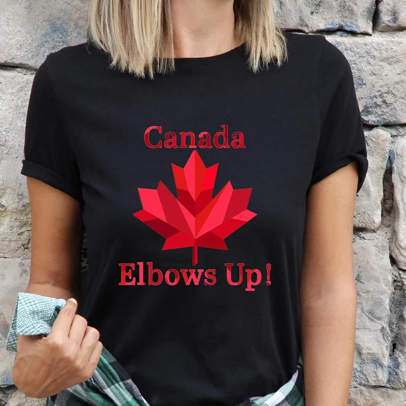 

Elbows Up Canada Women T-shirt Funny Retro Maple Leaf Graphic Y2k Tops Summer Casual Short Sleeve Tees Female Aesthetic Clothing