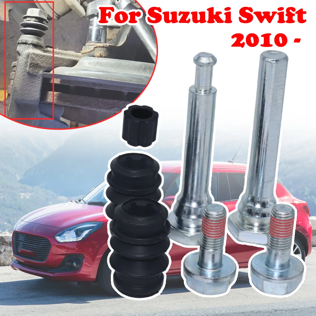 

Front Brake Caliper Slider Guide Pins Bolt Kit For Suzuki Swift 2010- Left Right Disc Housing Bellows Sleeve Bushing Parts Hex