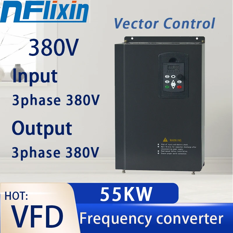 

Vector control 380V VFD Inverter 55kW 74HP 3Phase Input Output Variable Frequency Drive Frequency Converter