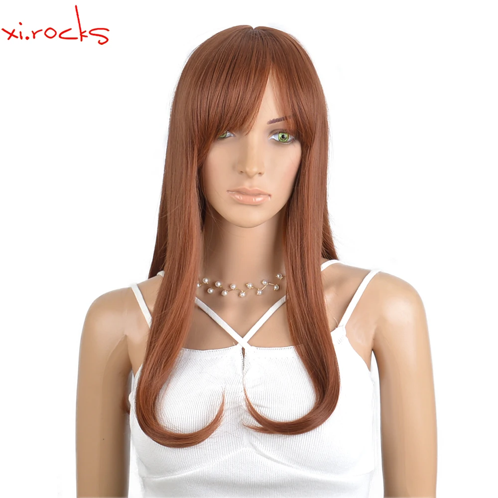 Xi.Rocks Z096 Brown Long Curly Naturly  Synthetic Hair Cosplay Wig For Women Heat Resistant Fiber Full Daily Hairpiece