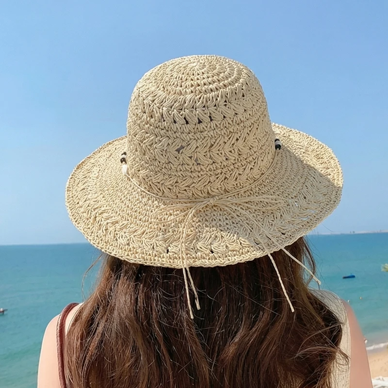 Summer outdoor sun hat for women, beach vacation, beach sun protection, fashionable retro big brim fisherman hat
