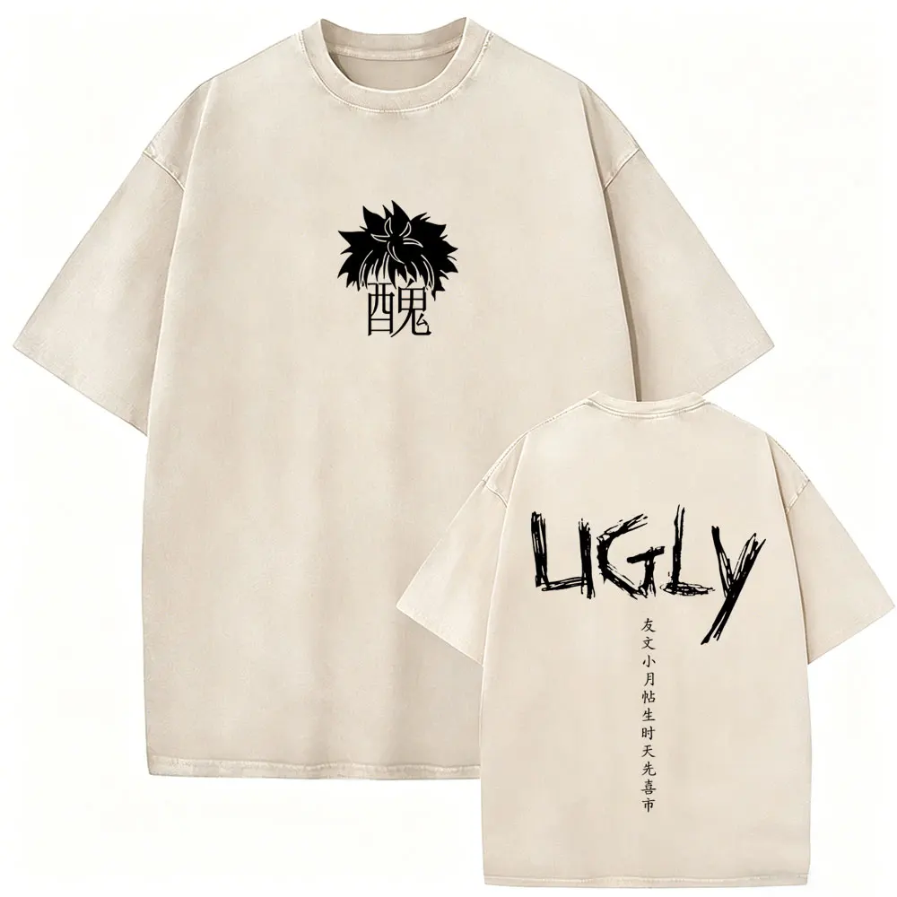 Gewaschenes Vintage Uglyfacekid Hanzi Merch T-Shirt für Männer und Frauen, lässige, lustige Manga-T-Shirts, Unisex, übergroße Baumwoll-T-Shirts, Streetwear – Detail 2