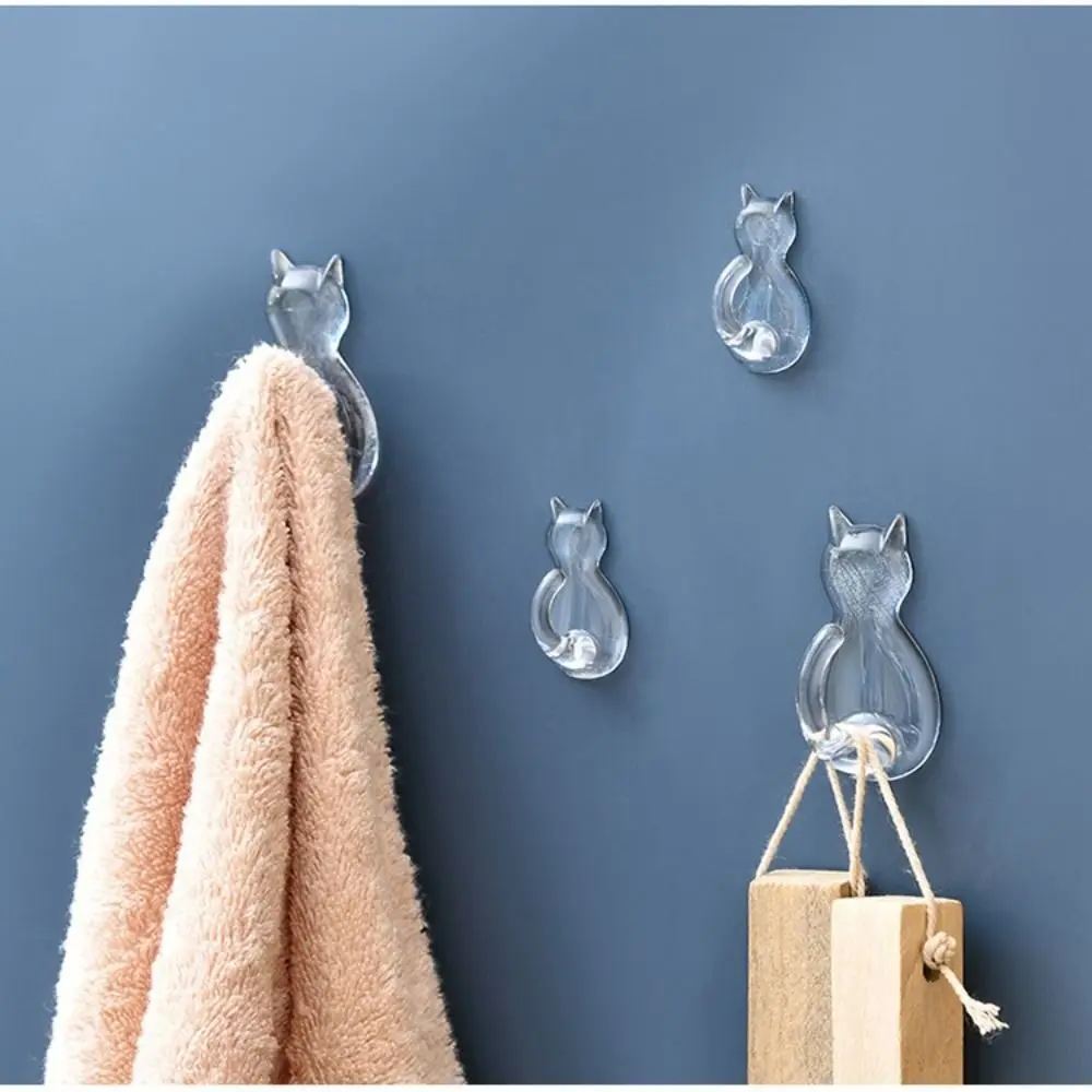 20pcs Cartoon Cat Shape Cat Hooks Traceless Free Punch Wall Mount Hook Bathroom Accessories Hanging Cabinet Storage Hook