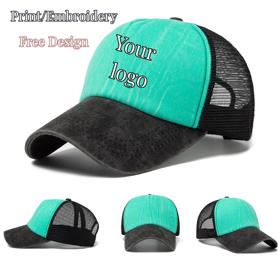

Unisex Summer Breathable Mesh Print Logo Baseball Cap Snapback Sun Hat with Embroidery Truck Caps Visor for Men