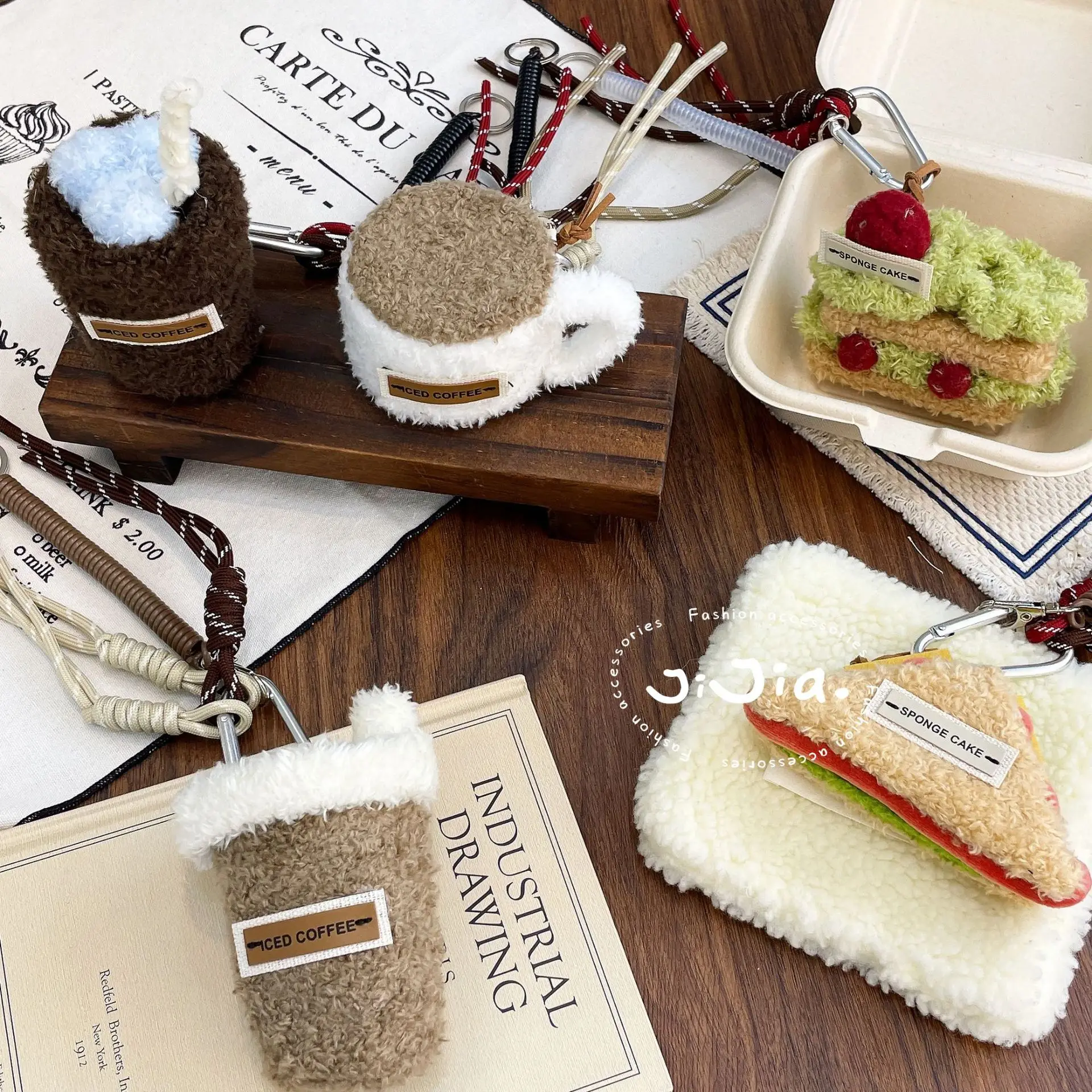Cute Plush Cupcake Coffee Dessert Phone Chain Lanyard Charm Strap Cake Keychain Pendant Car Key Decor For IPhone For Samsung