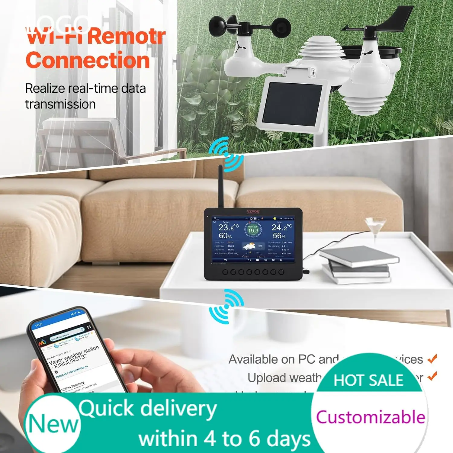 7-in-1 Wi-Fi Solar Self-Charging Weather Station with 7