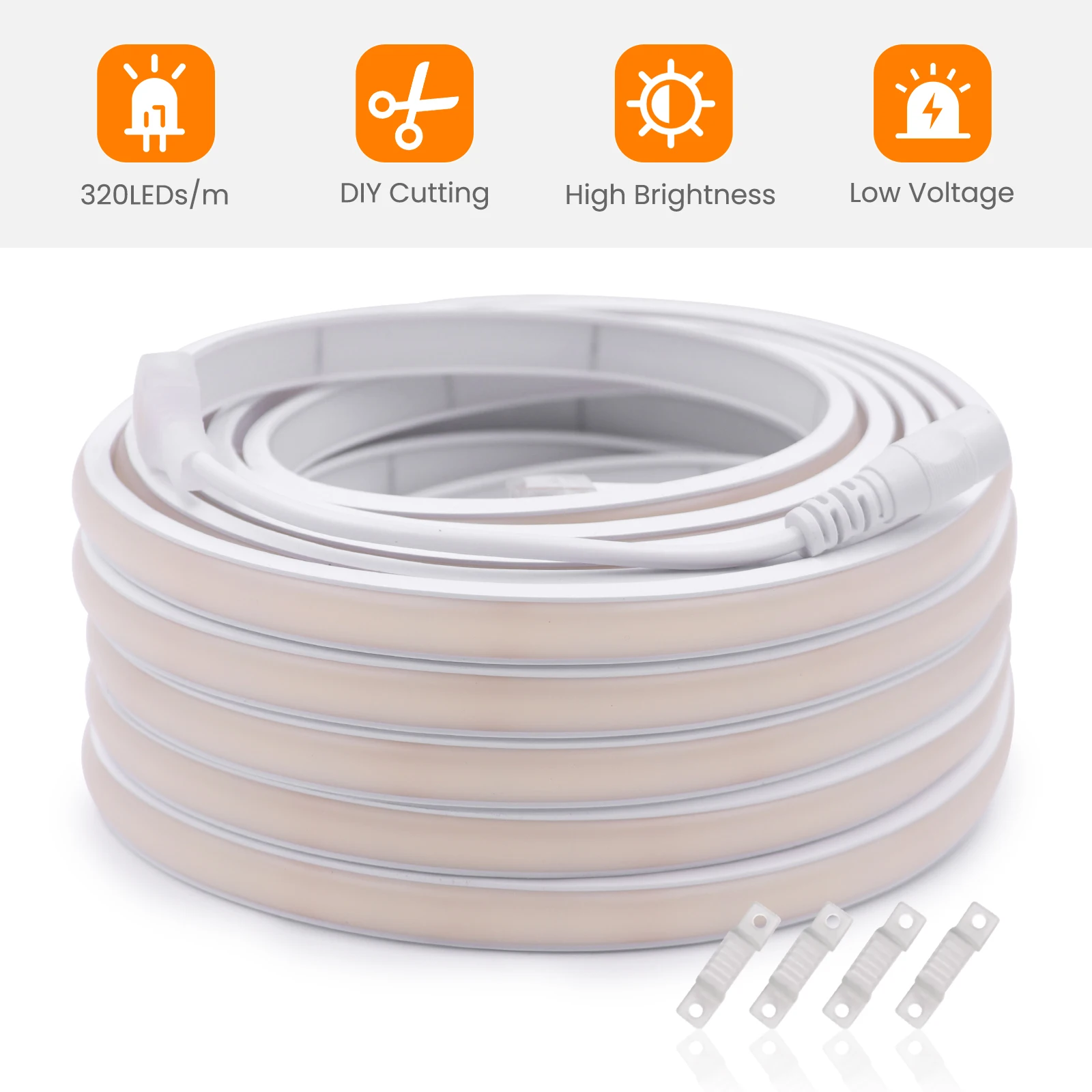 Waterproof Outdoor COB LED Strip 12V 24V 320LEDs/m High Density Flexible Neon Strip 5m 10m 15m 20m Dimmable LED Linear Light