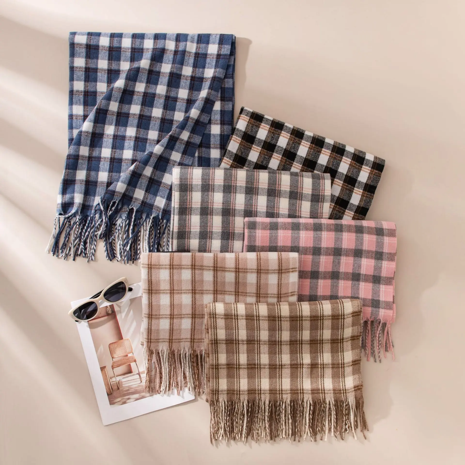 Autumn and Winter Plaid Scarf Classic British Style Small Plaid Long Scarf Imitation Cashmere Fashion Shawl Outside To Keep Warm