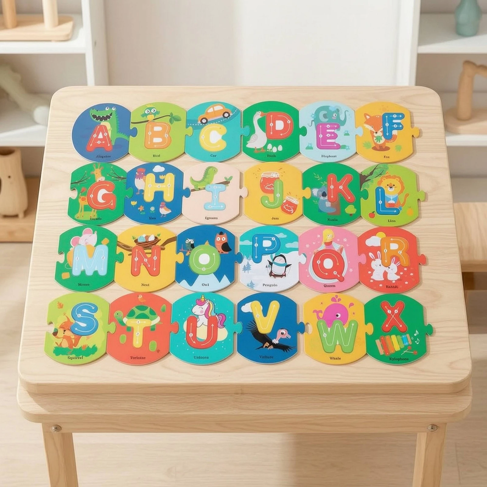 47 Pieces Wooden Alphabet Puzzle Educational Alphabet Puzzle Learning Toy Colorful Matching Game Preschool for Preschoolers