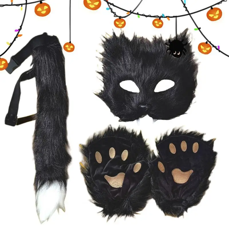 Wolf Masque Faux Wolf Cosplay Masque Faux Wolf Half Face Cover Furry Paw and Tail Set Furry Costume Kit for Halloween Birthday