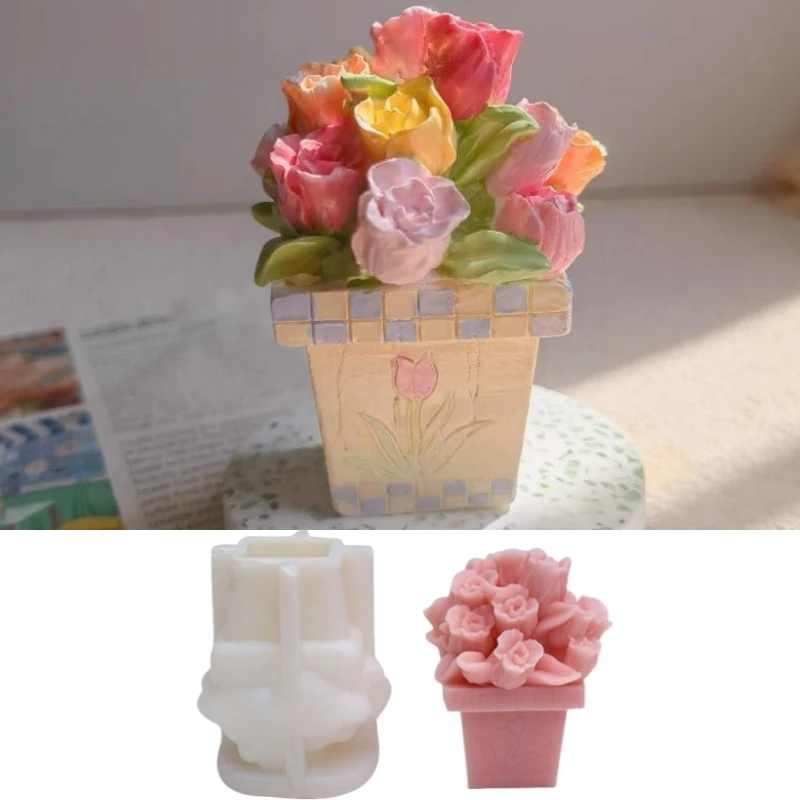 

Tulip Bouquet Shaped Scented Candle Ornament Silicone Mold Flower Aromatherapy Gypsum Crafts Plaster Home Decoration Mould