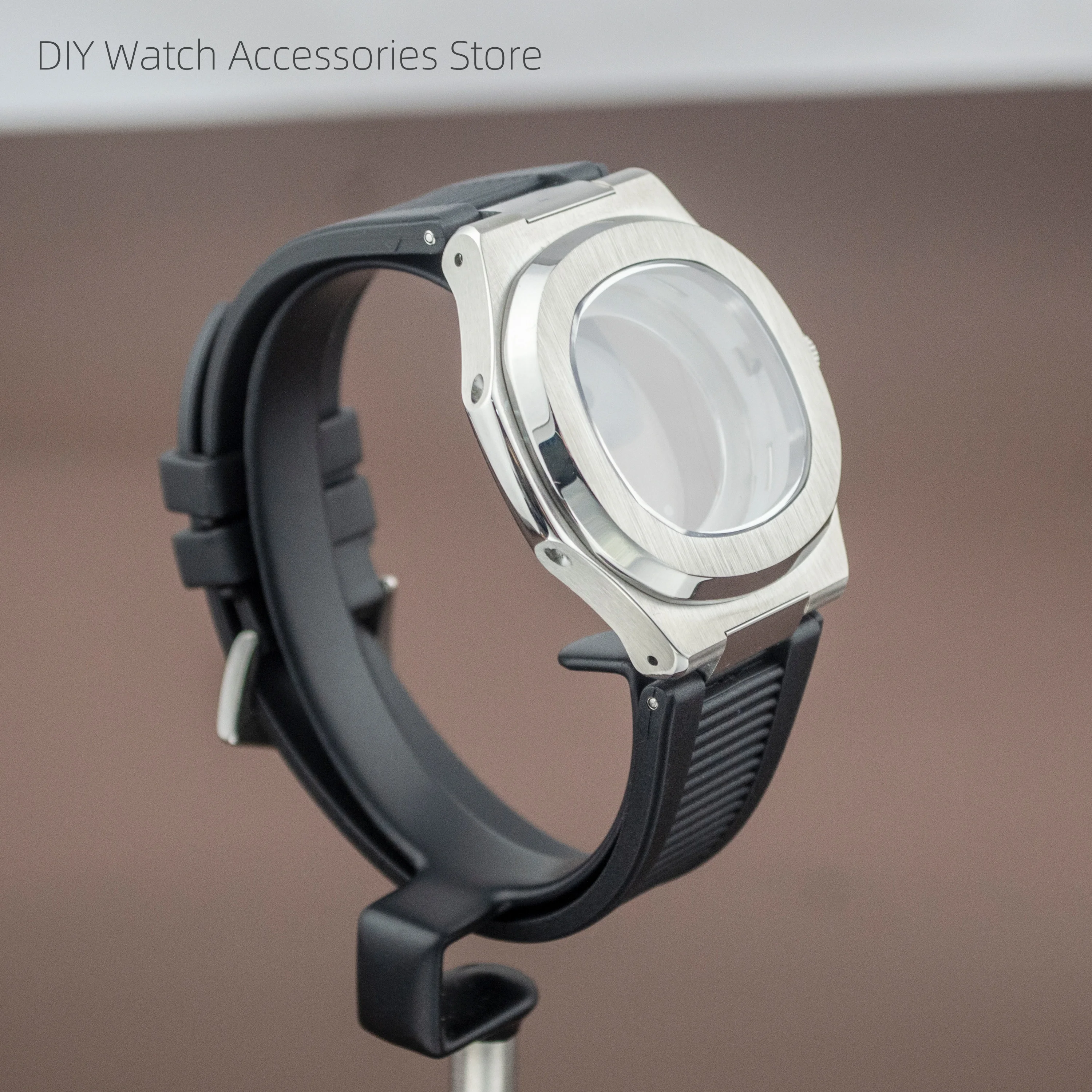 

NH35 Case 25mm Rubber Band Stainless Steel Sapphire Glass Watchcase Men's Watch Parts for Nautilus fit NH35 NH36 Movement