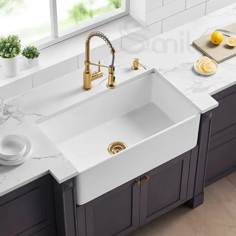 

Vintage Single Bowl Rectangular Ceramic Washbasin Farmhouse Ceramic Kitchen Sink