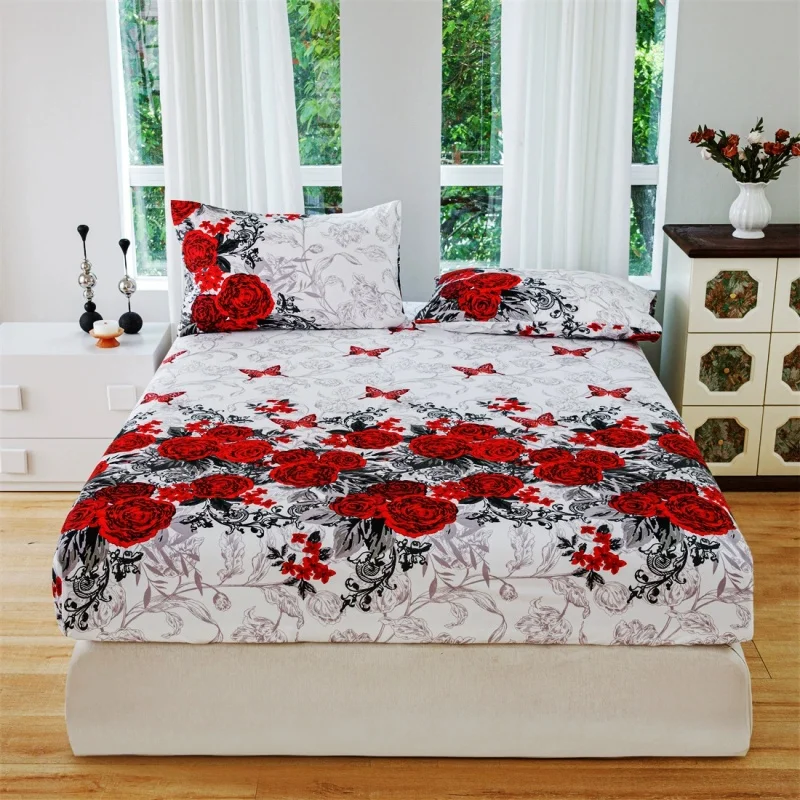 

1pc Modern Flower Rose printed Fitted Sheet,Mattress Cover with Elastic,Deep Height home bedding No Pillowcase 138*190 US king