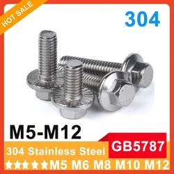 M5 M6 M8 M10 M12 GB5787 304 Stainless Steel Concave Hexagonal Flange Bolts Serrated Cap Screw Hex Washer Heads