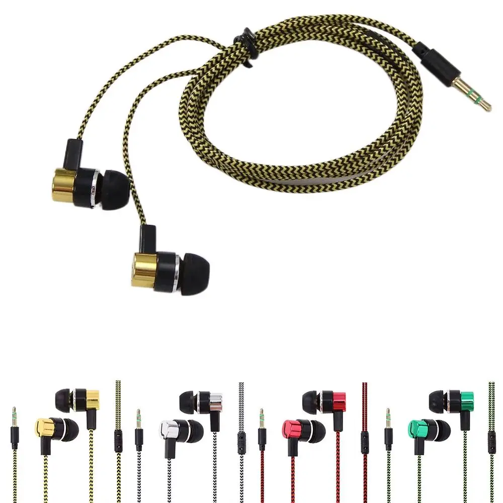 Cable Headset Stereo In-Ear Earphone Earpiece Bass HiFi Headphone Portable Nylon Weave 3.5mm Earbuds For Smartphone Laptop