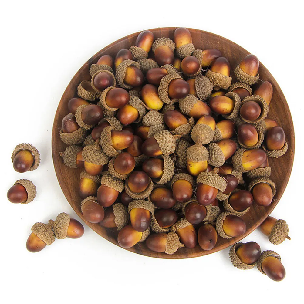 

100pcs Artificial Acorns Decoration Realistic Design for Christmas Trees Wreaths Fall Ornaments Montessori Educational Decor