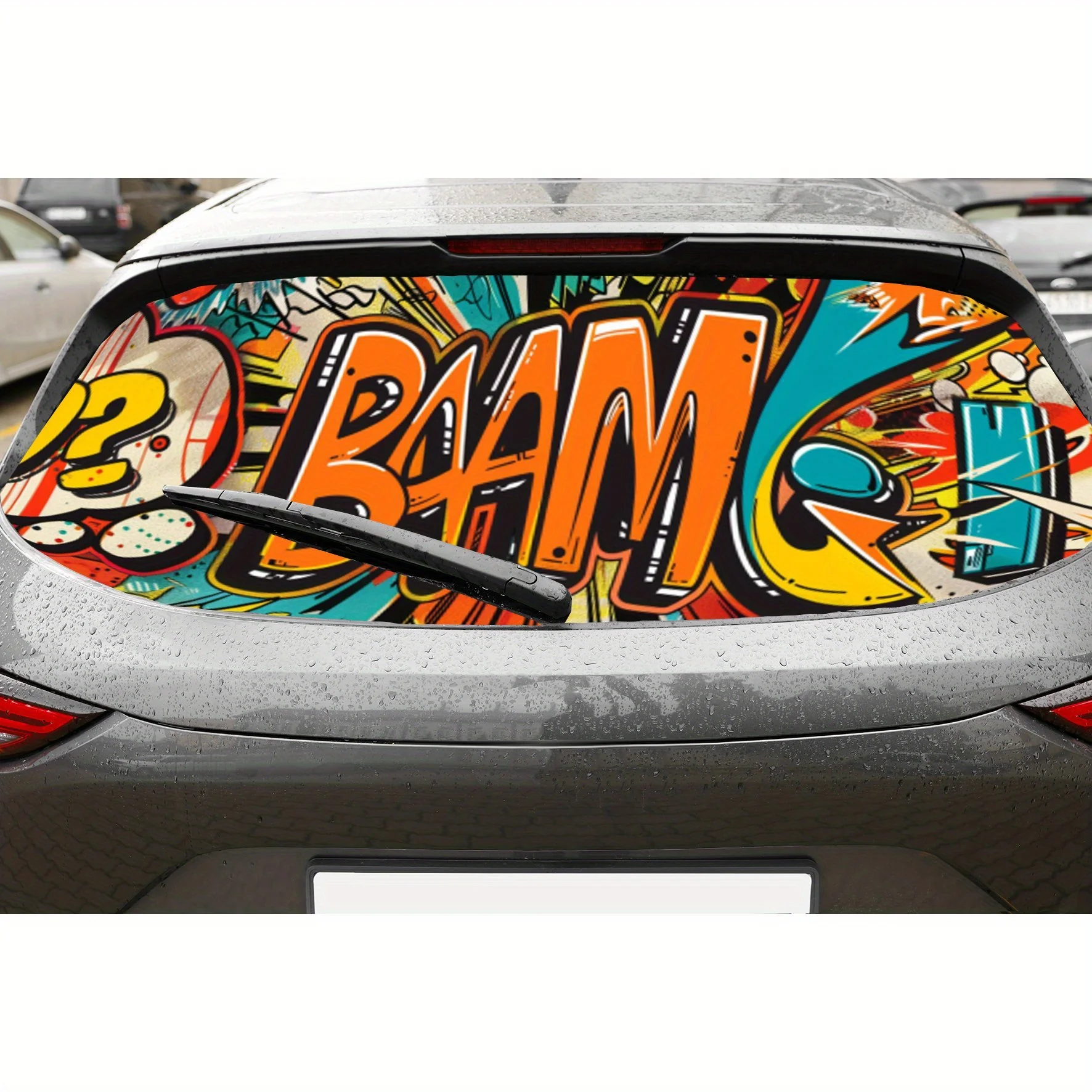 Street Trend Graffiti PVC Perforated Car Vinyl Wraps, Privacy Enhancing Design for Rear Window, Car Rear Windshield Sticker for