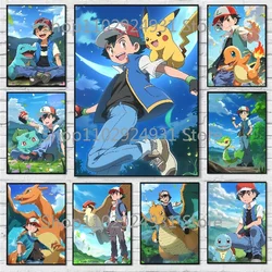 Anime Pokemon Pokemon Poster Character Ash Ketchum Pikachu Charizard Squirtle HD Canvas Painting Wall Decoration Art Painting