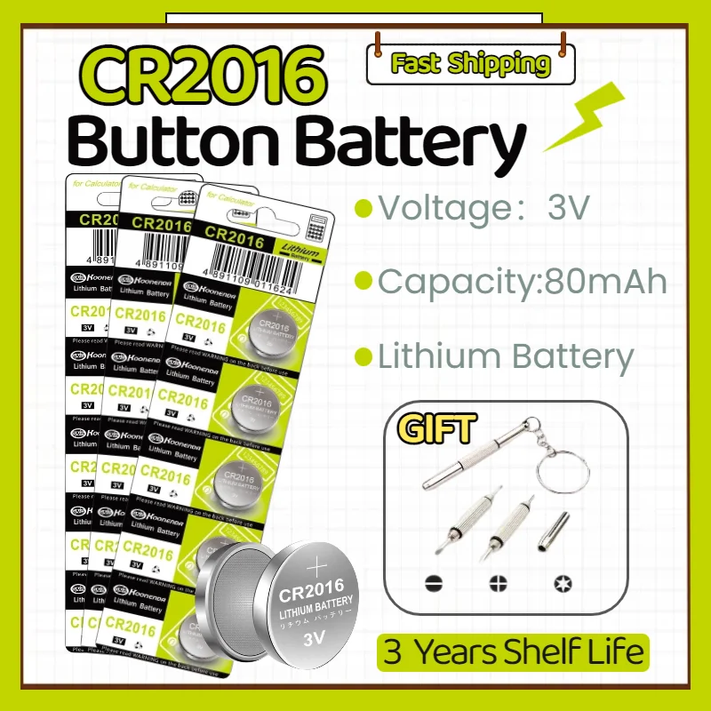 

3V CR2016 Lithium Button Battery DL2016 LM2016 BR2016 CR2016 Coin Cell for Watch Toys Clock Calculator Car Key