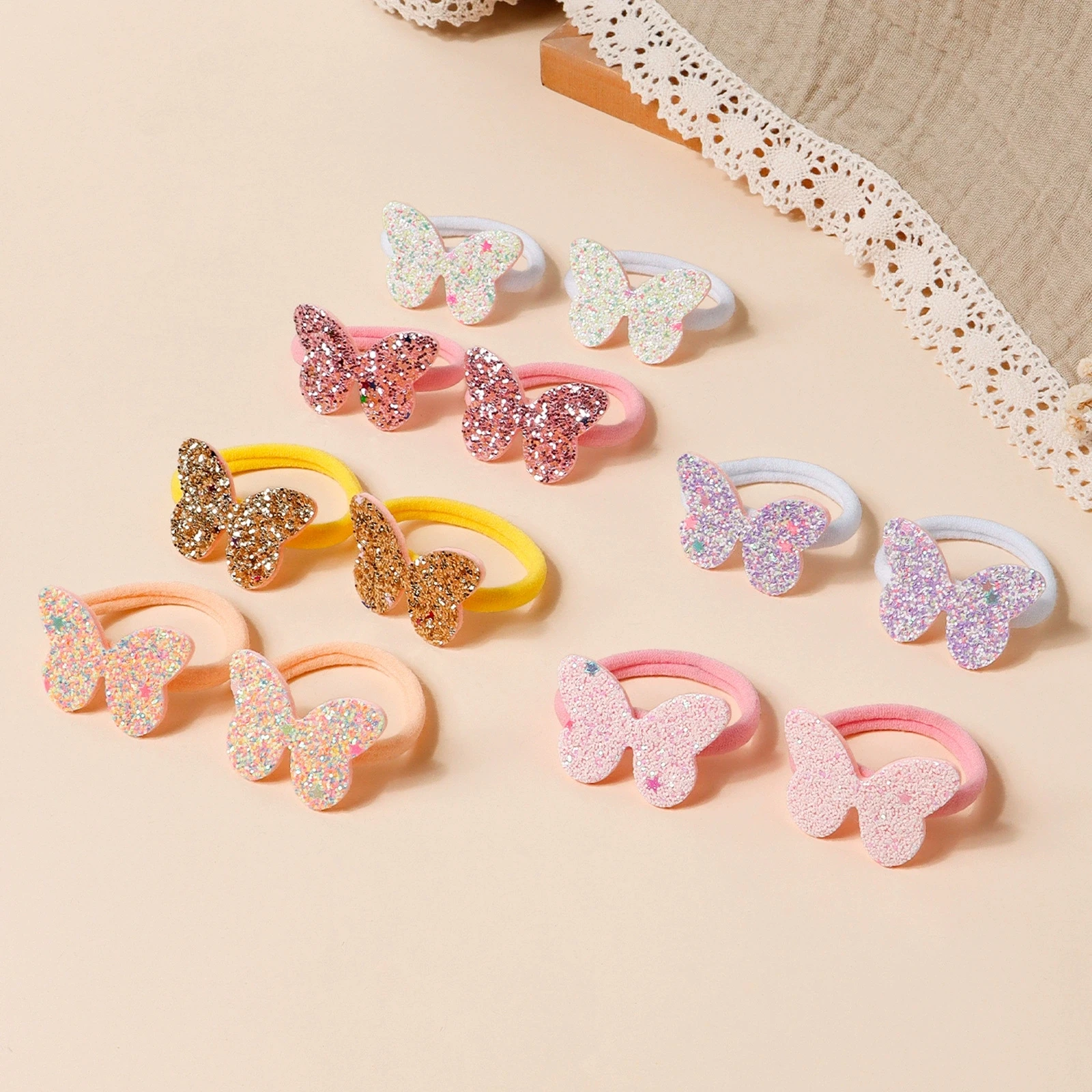 

12pcs/lot cute Cartoon Bytterfly Elastic Bands Baby girls Nylon hair rope Hair Ties kids Headdress Children Hair Accessories