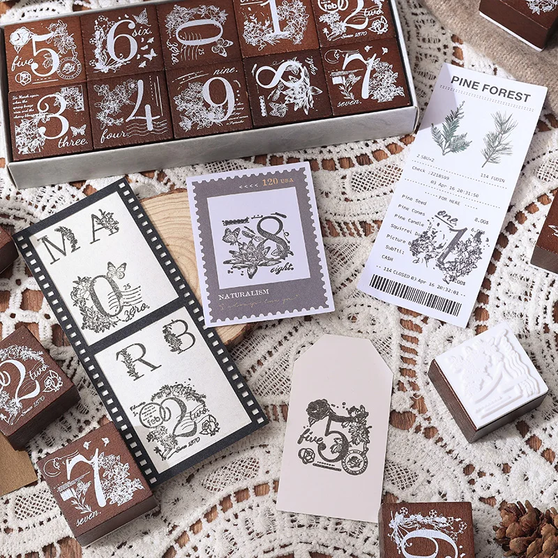 Journal GO Vintage Flower Number Wood Stamp Material Collage Wooden Stamp for Scrapbooking Collage Junk Journal Standard Seal