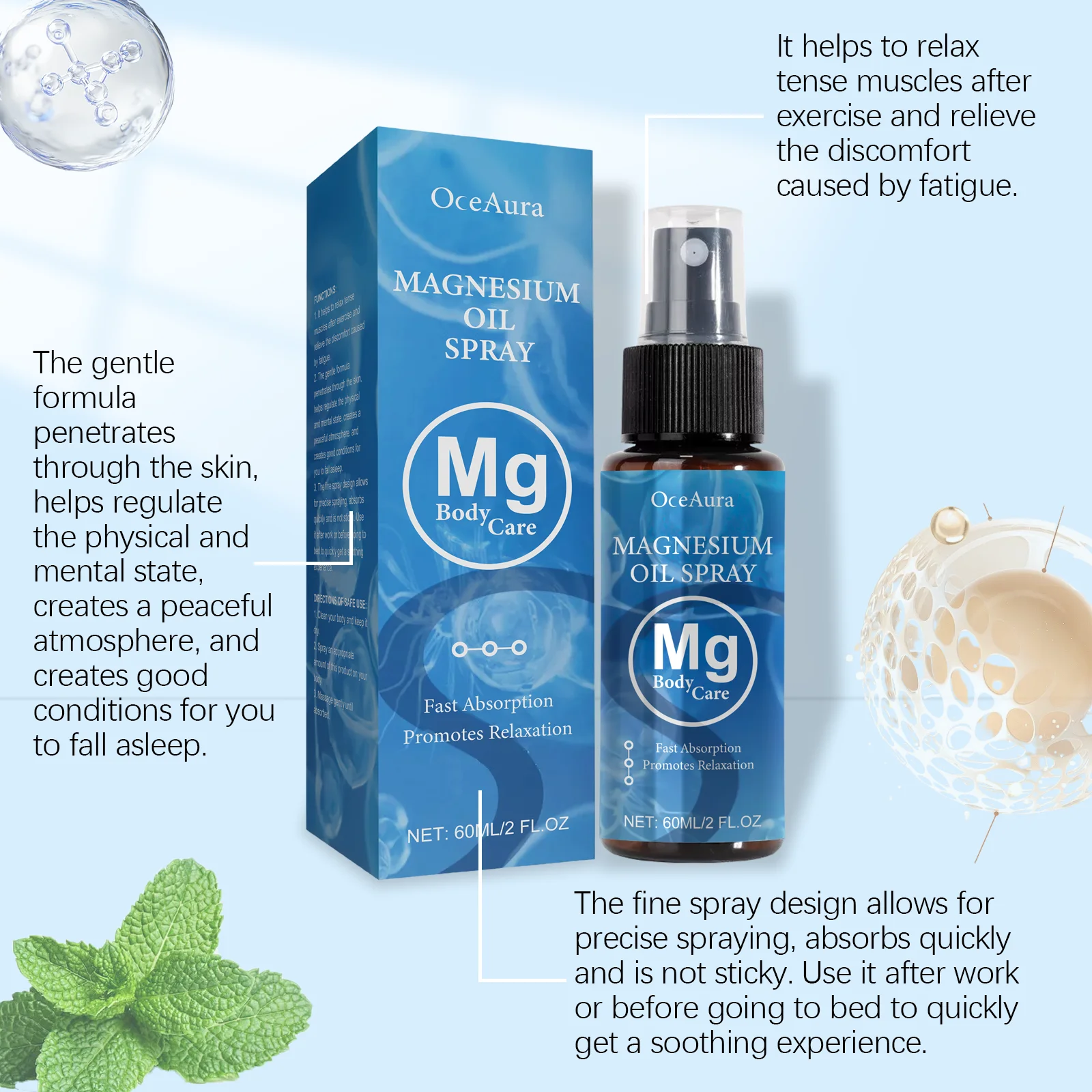 Magnesium Oil Soothing Spray, Gently Relieves Daily Body Discomfort, Nighttime Sleep Care & Skin Nourishing Mist view 3