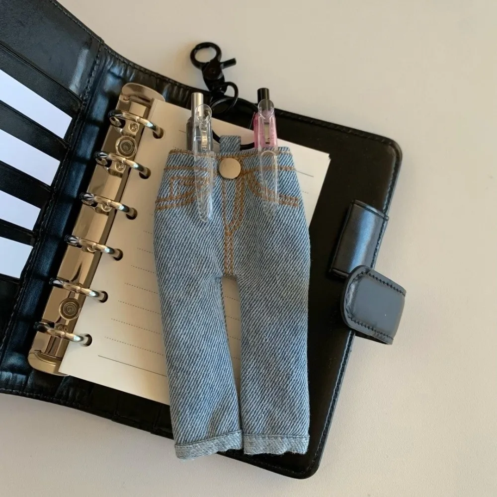 Pen Ledger Decoration Mini Jeans Pen Holder Keychain Pen Storage Accessories Pencil Loop Denim Pendant Keyring Hanging Insert