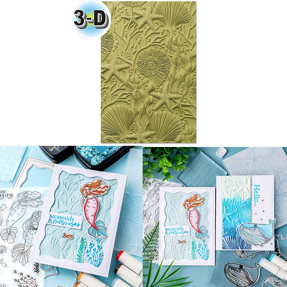 Shell Starfish Backdrop 3D Embossing Folder and Matching Dies for Adding Textured Detail To Paper Crafting Card Making Supplies