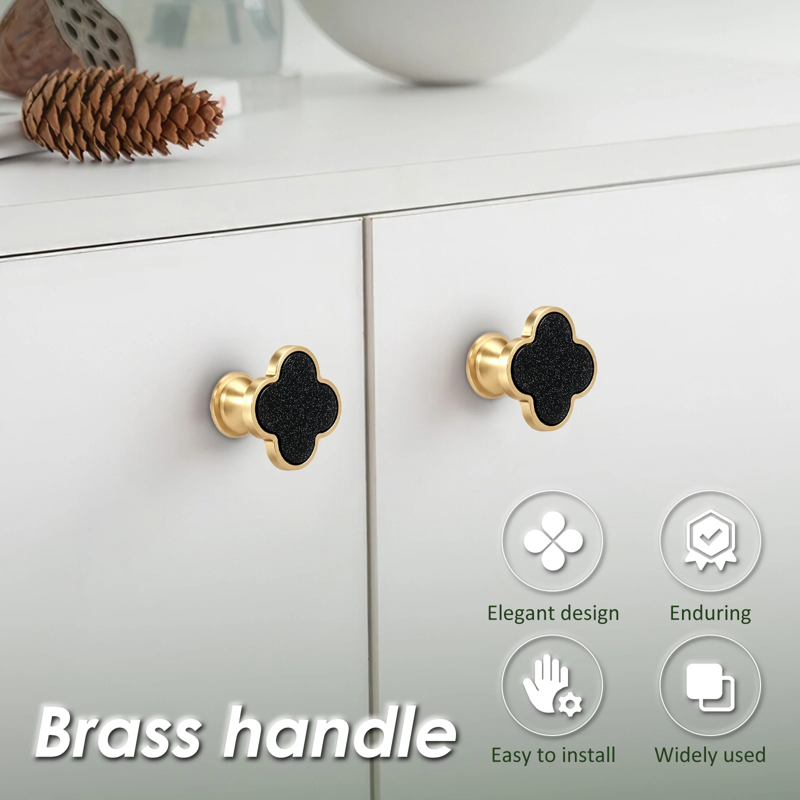 4pcs Golden Leaf Clover Cabine - Furniture Hardware Vintage ulasan dan harga