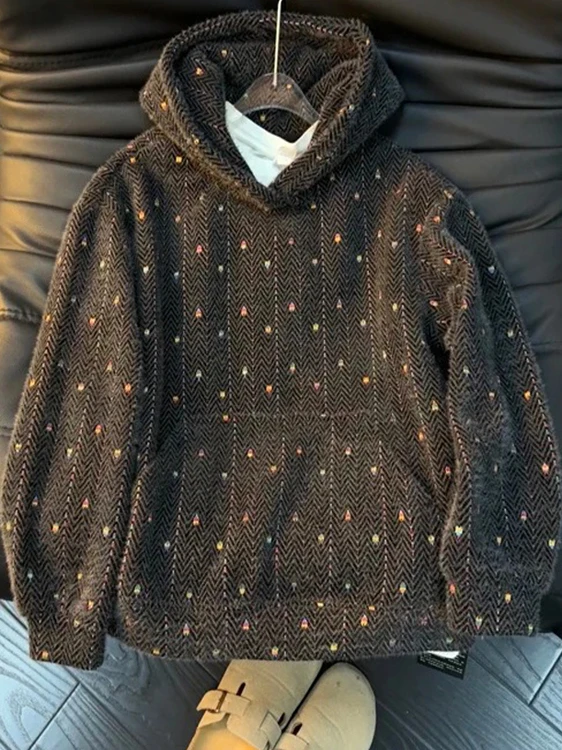 

Вязаная толстовка с вышивкой для мужчин, осенне-зимняя, утепленная, парная, модная, брендовая, высококачественная, универсальная, повседневная, стильная