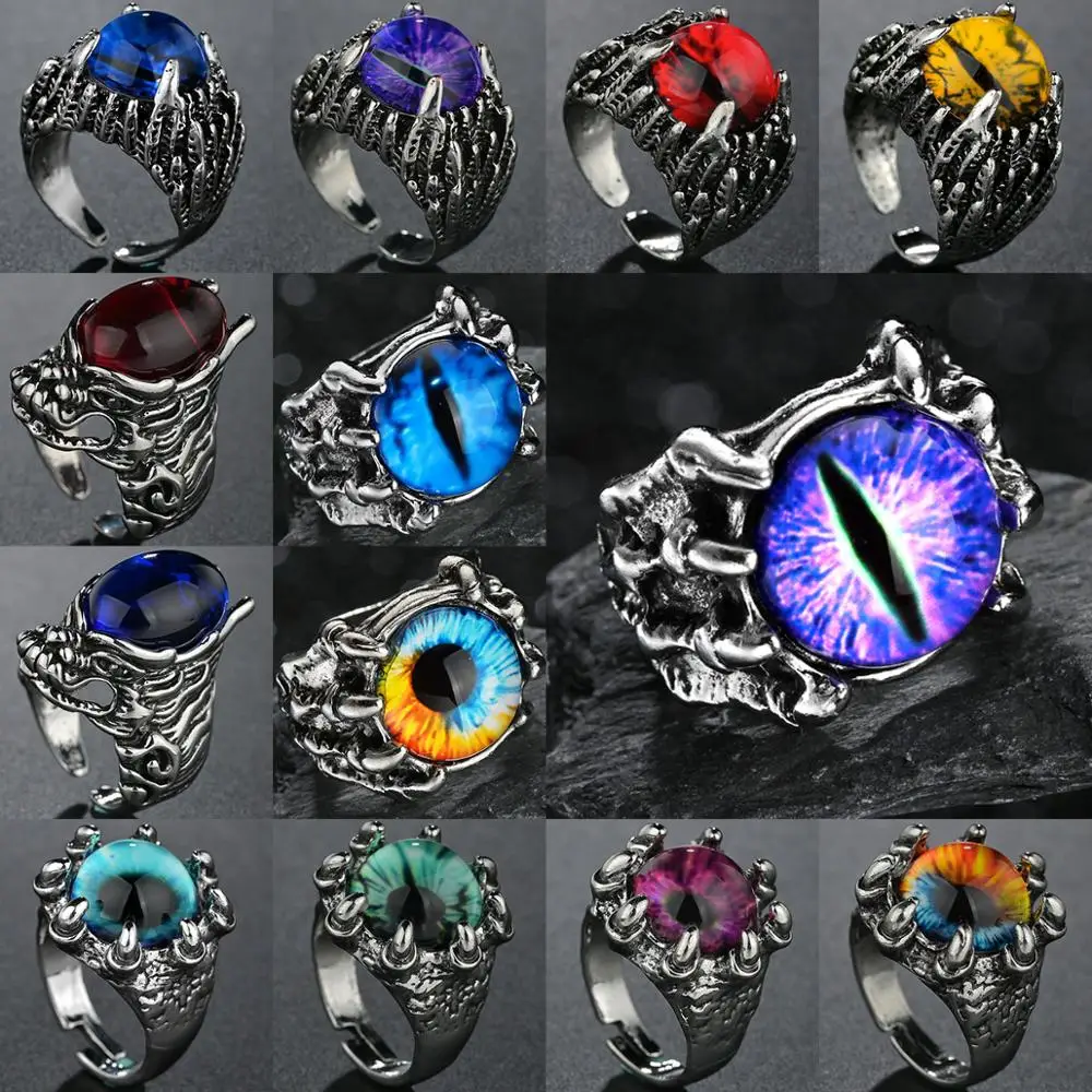 Men's Vintage Jewelry Rings Antique Silver Plated Snake/Evil Eye/Dragon/Wings/Skull/Owl Punk Finger Ring Biker Gifts