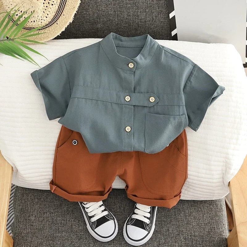 

Summer Children Casual Shirt Set Boys Clothing Short Sleeve+Shorts 2-Piece Baby Boy Set 1-5 Years