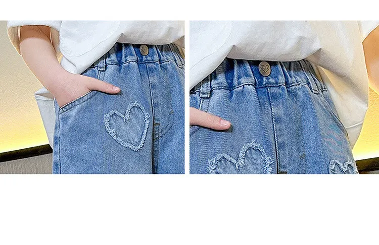 Mädchen-Shorts mit Herzmuster, hohe Taille, Sommer-Sonderangebote, Teenager-Kinder-Mode-Jeans, kurze Hosen für Kinder, Kleidung für 5-14 Jahre – Detail 8