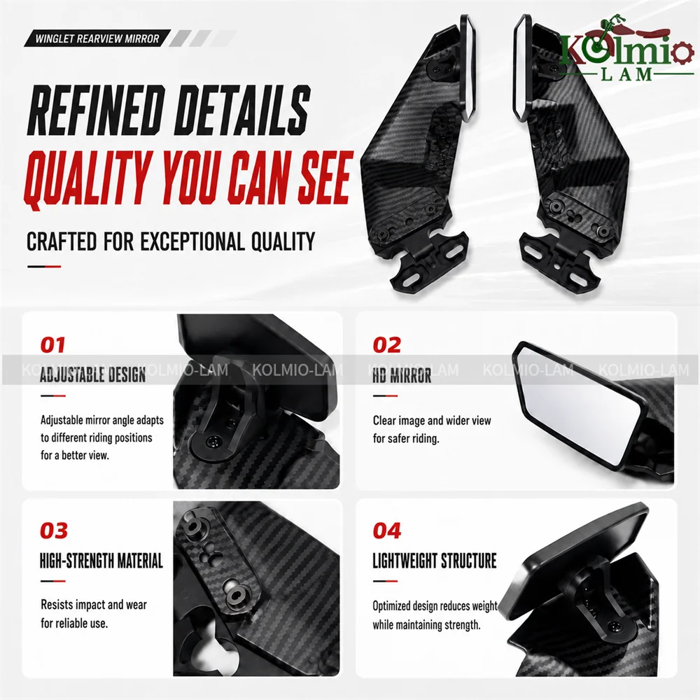 Fit for NINJA 250 300 500 400 650 Motorcycle Adjustable Winglets Rearview Mirrors ZX-6R ZX636 7R ZX10R ZZR Side Mirror