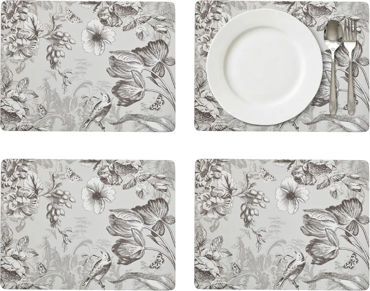 Vintage Garden Placemats Grey Set of 4 - 15.7x11.7in Heat Resistant