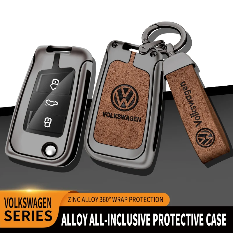 For Volkswagen VW Tiguan MK2 Golf 7 MK7 T-Cross T-ROC Polo Touran Car TPU Zinc Alloy Key Case Bag Car Key Chain Metal Key Shell