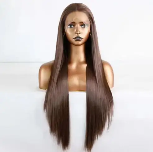 Dark Brown Wig Synthetic Lace Frong Wig Silk Straight Hair Glueless Wig for Women Long Women'S Wigs Cosplay Chocolate Brown Wig