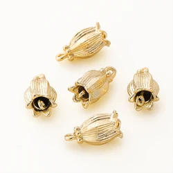 4PCS/lot 8x14MM 14K 18K Gold Color Brass 2 Holes Lily Flower Charms Bead Pendants High Quality DIY Jewelry Making Accessories